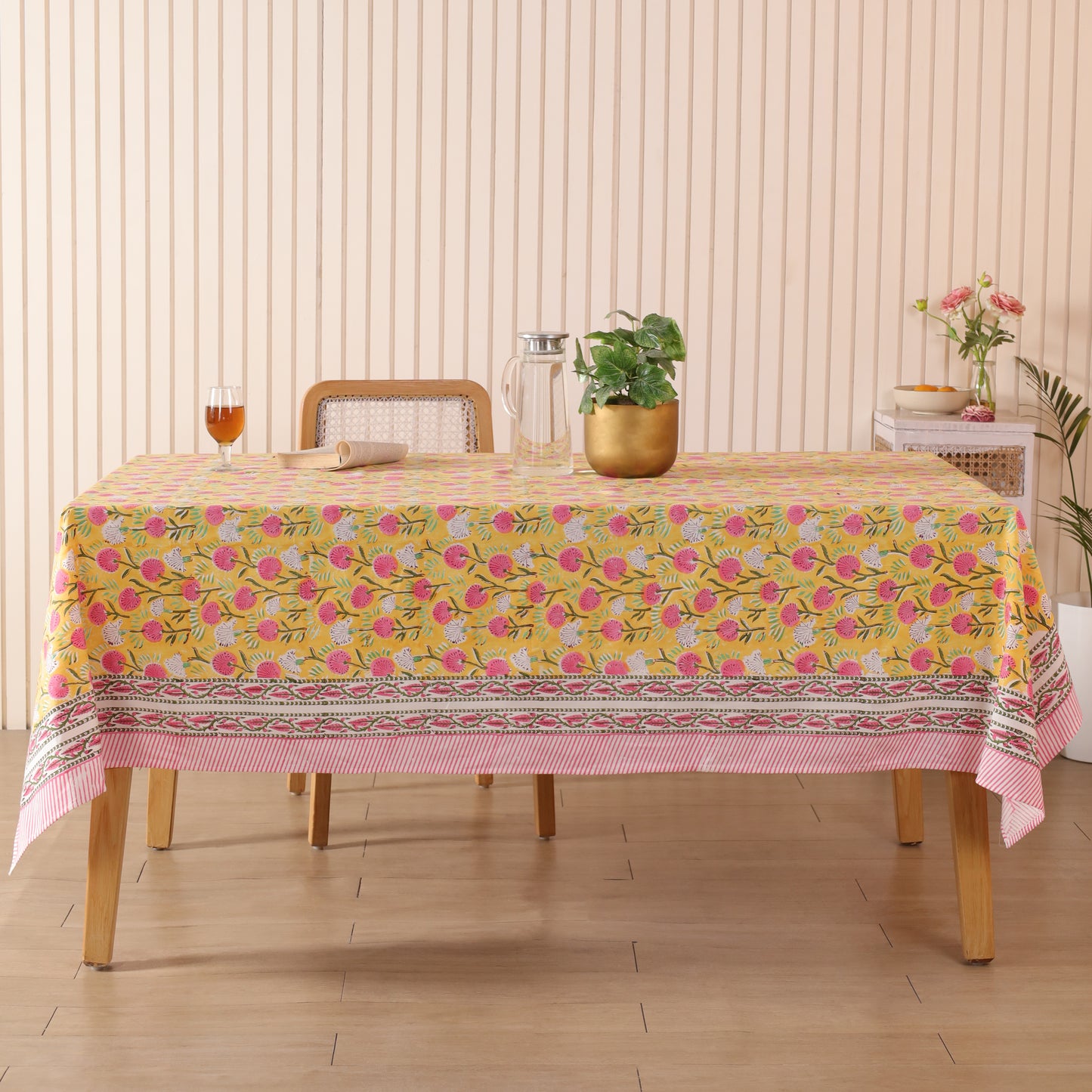 Red Floral Handblock Print Cotton Tablecloth