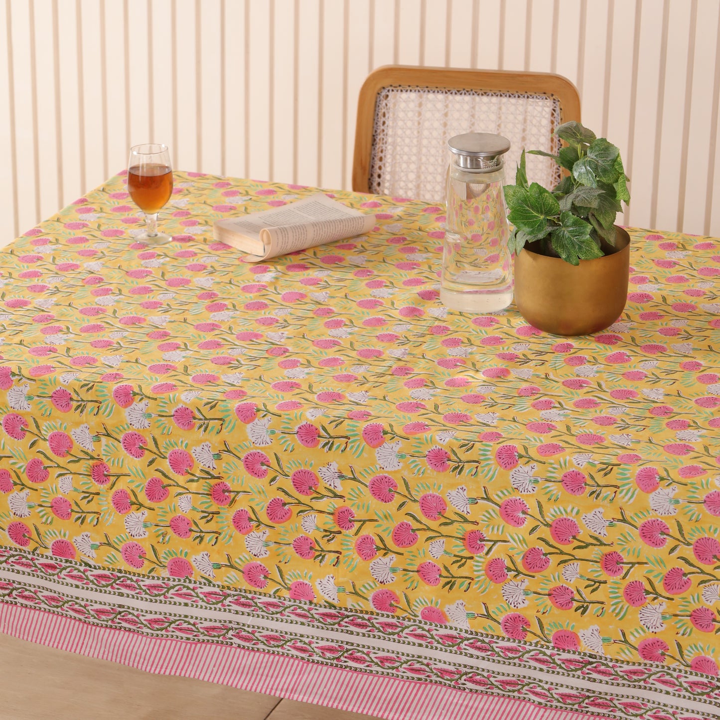 Red Floral Handblock Print Cotton Tablecloth
