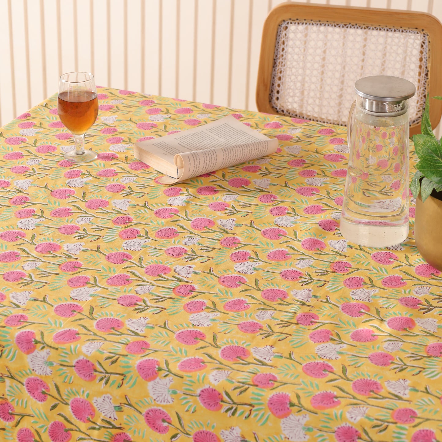 Red Floral Handblock Print Cotton Tablecloth