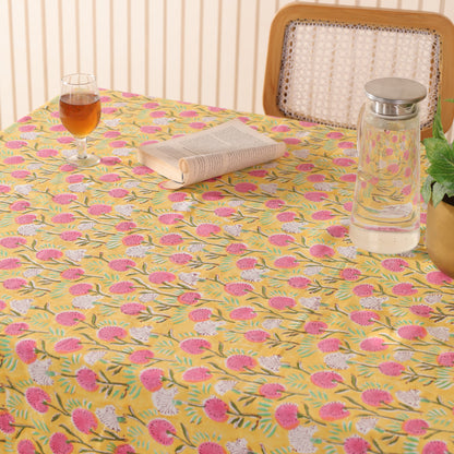 Red Floral Handblock Print Cotton Tablecloth