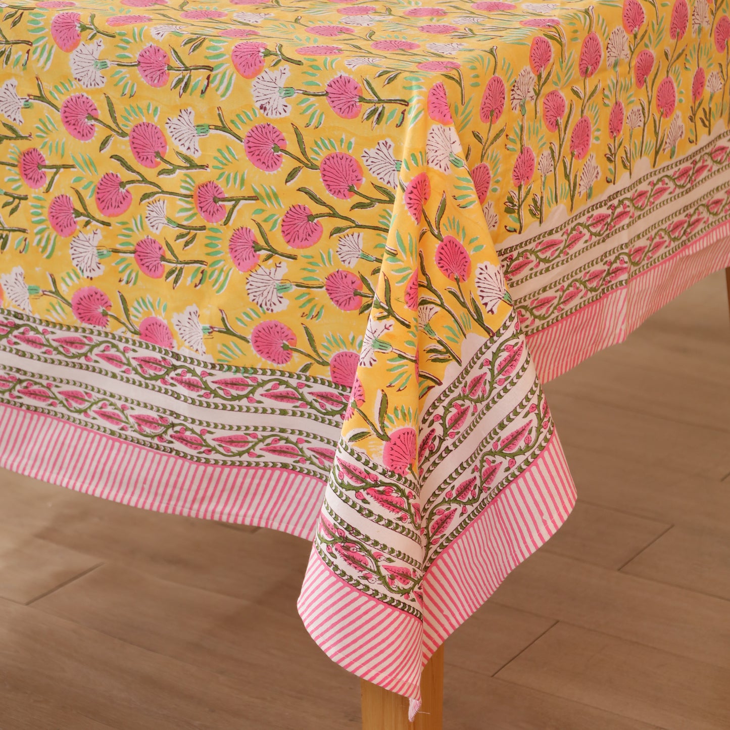Red Floral Handblock Print Cotton Tablecloth