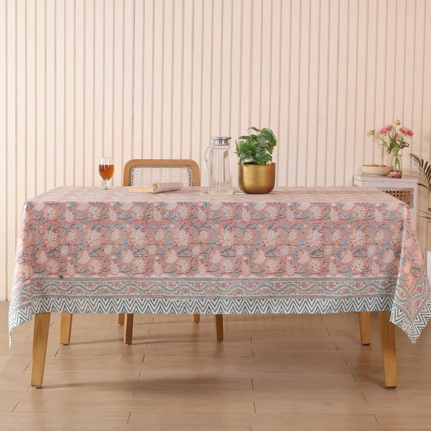 Blue Floral Sanganeri Block Print Cotton Tablecloth