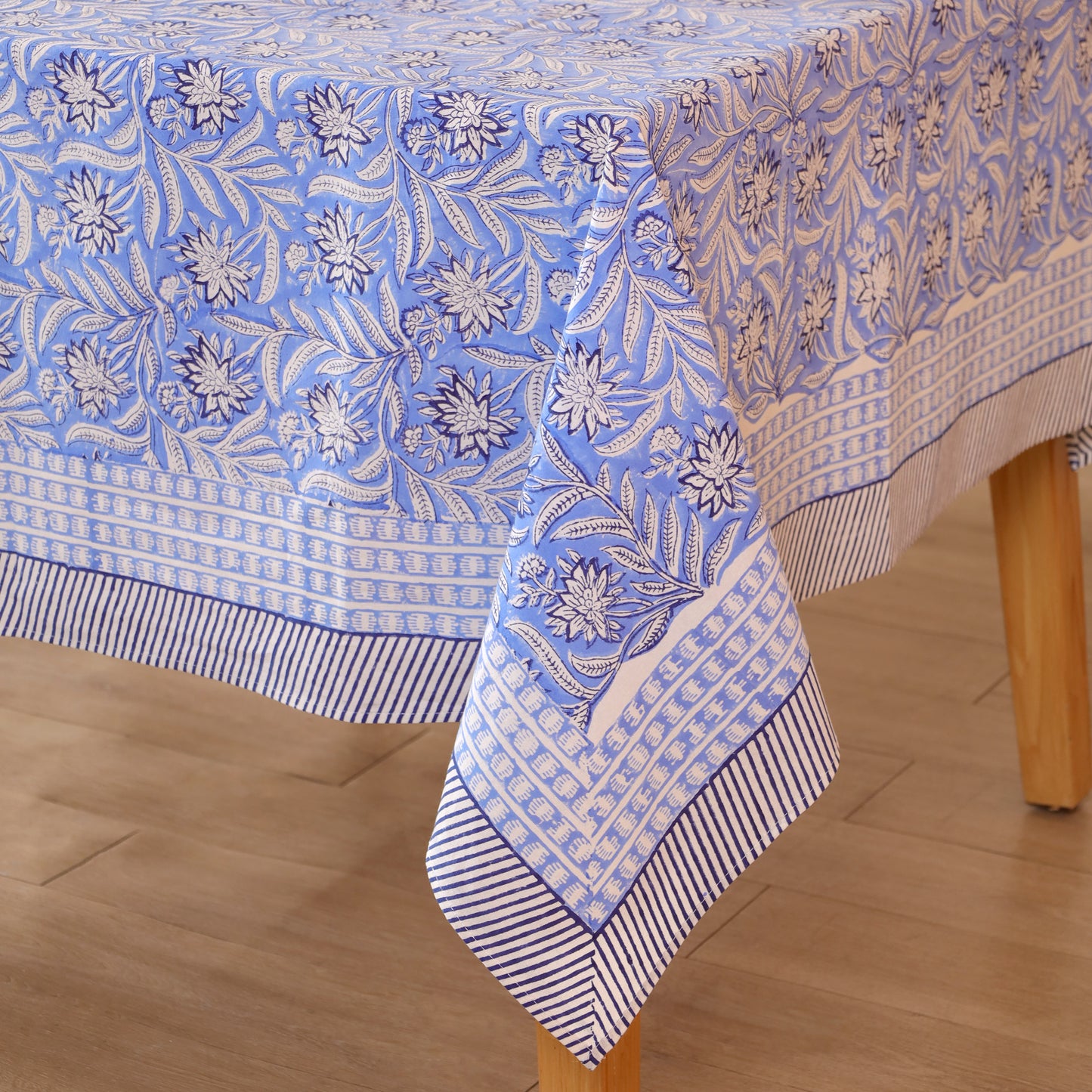 Blue Floral Sanganeri Block Print  Cotton Tablecloth