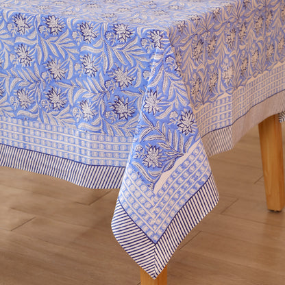 Blue Floral Sanganeri Block Print  Cotton Tablecloth