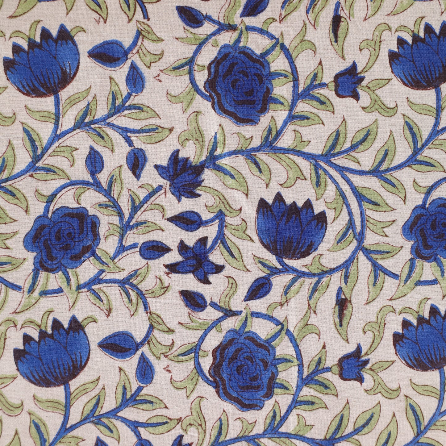 Cotton Handblock Blue Floral Dining Table Cover