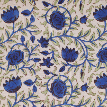 Cotton Handblock Blue Floral Dining Table Cover