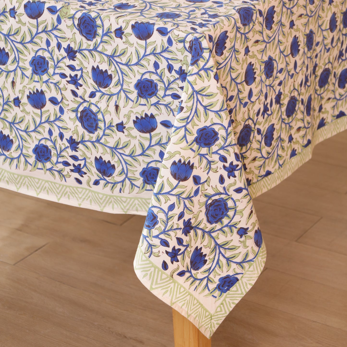 Cotton Handblock Blue Floral Dining Table Cover