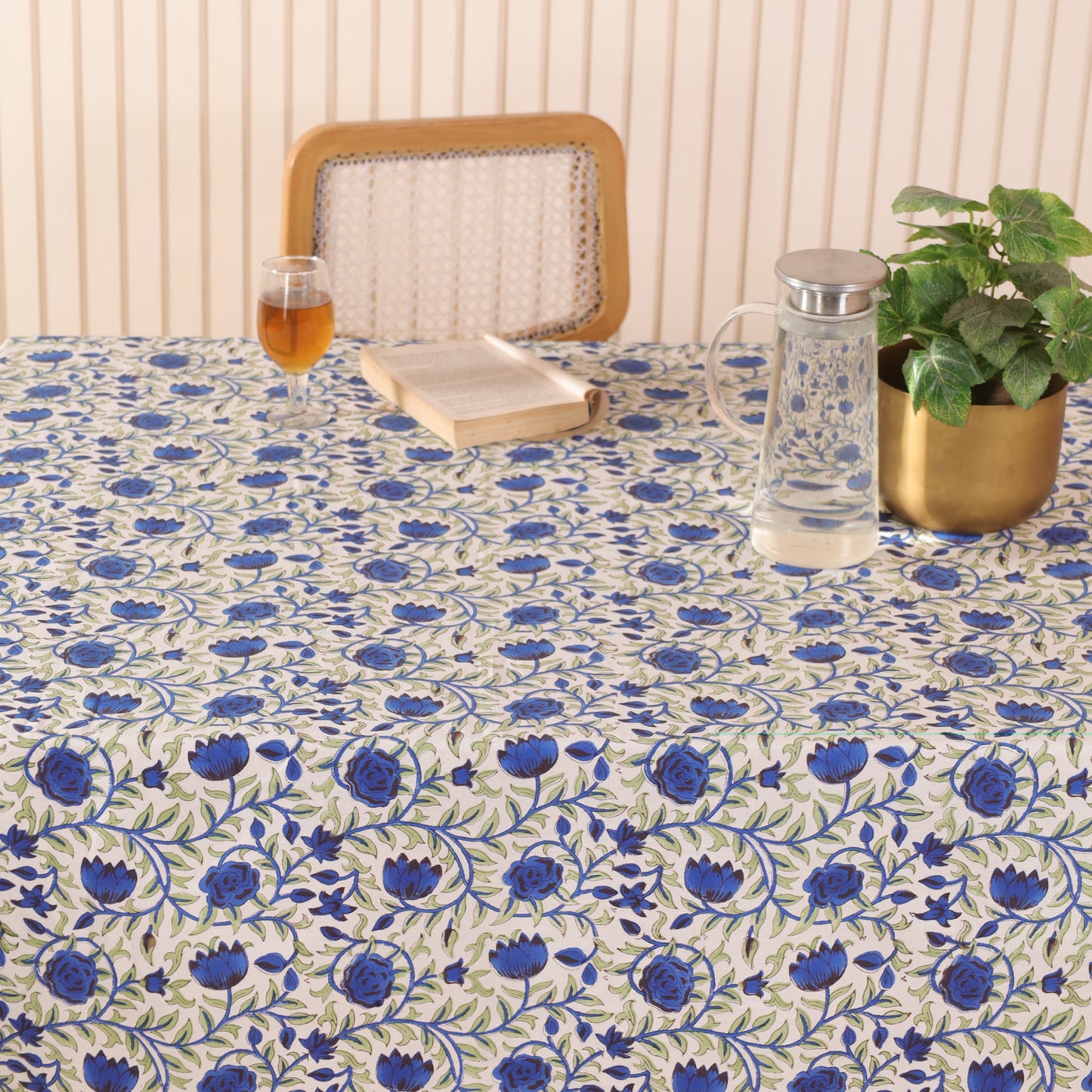 Cotton Handblock Blue Floral Dining Table Cover