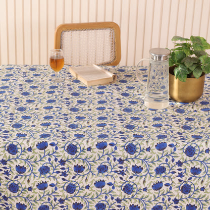Cotton Handblock Blue Floral Dining Table Cover