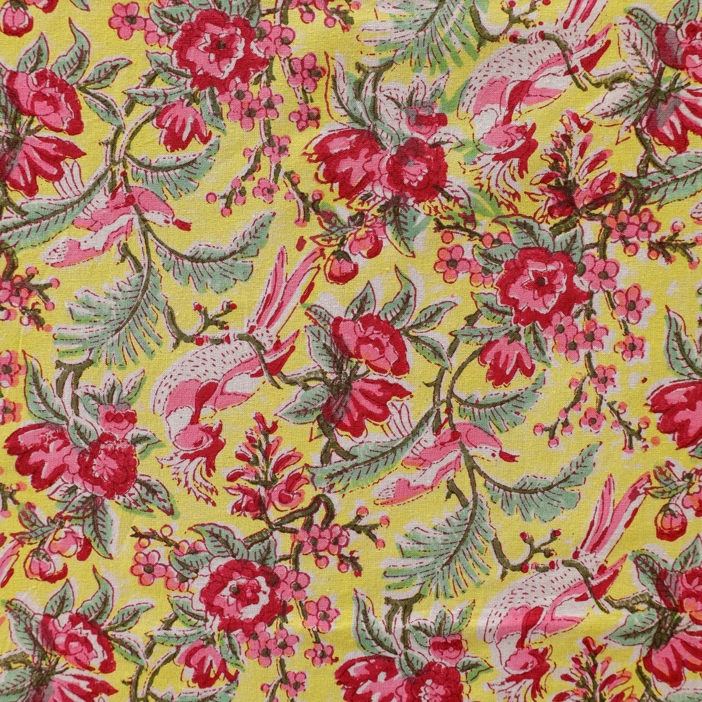 Pink & Yellow Handmade Sanganeri Block Print Floral Cotton Tablecloth