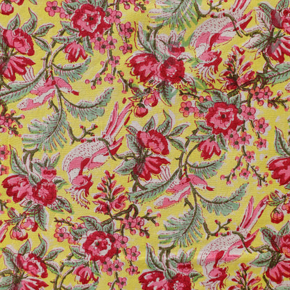 Pink & Yellow Handmade Sanganeri Block Print Floral Cotton Tablecloth