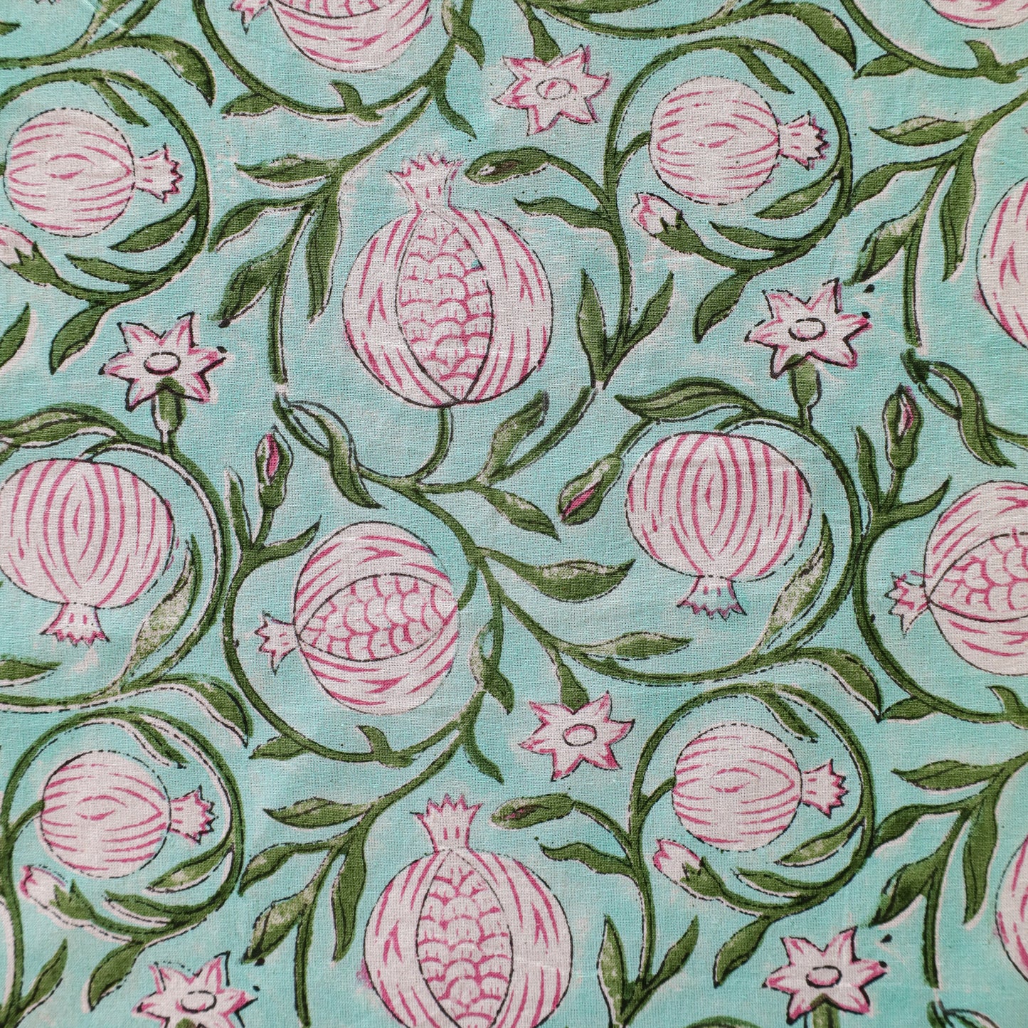 Green Leaf Motif Cotton Hand Block Printed Tablecloth for Dining Table