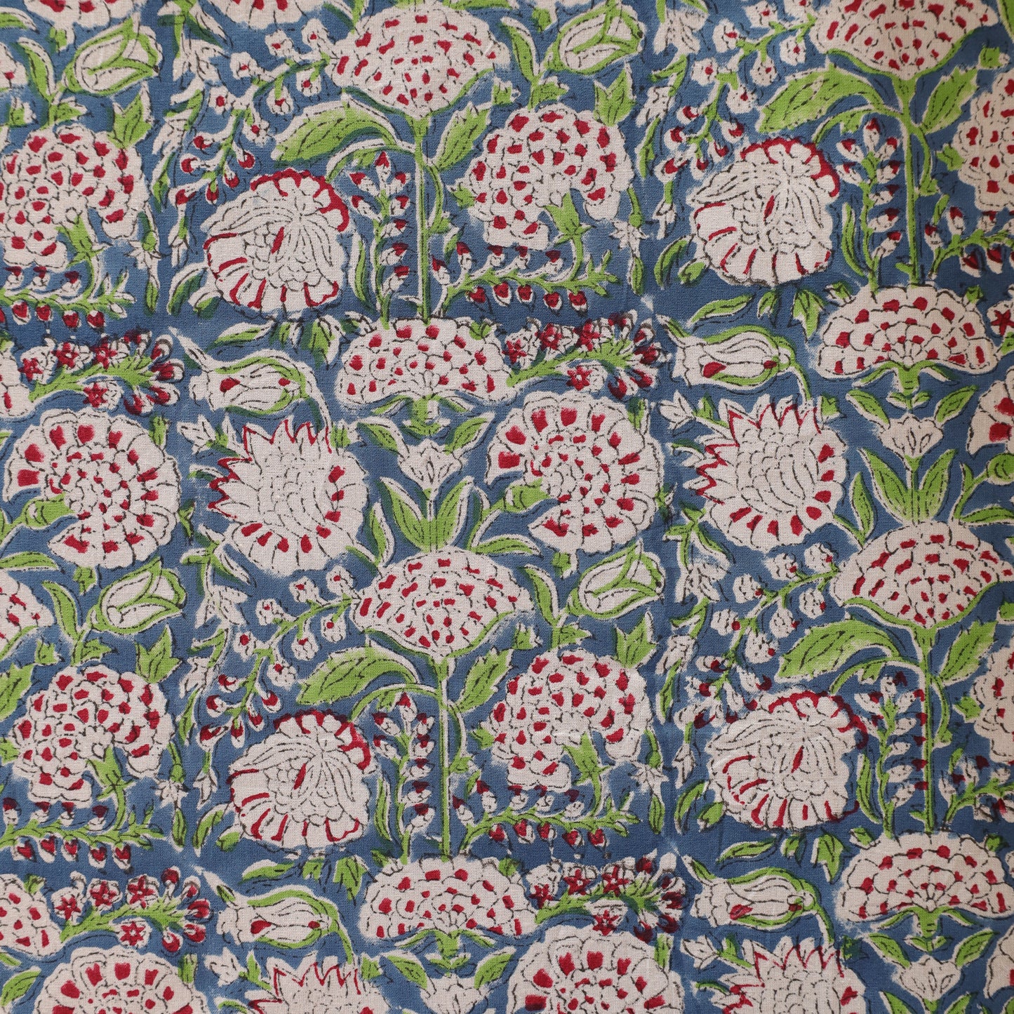 Blue and White Floral Hand Block Printed Cotton Tablecloth