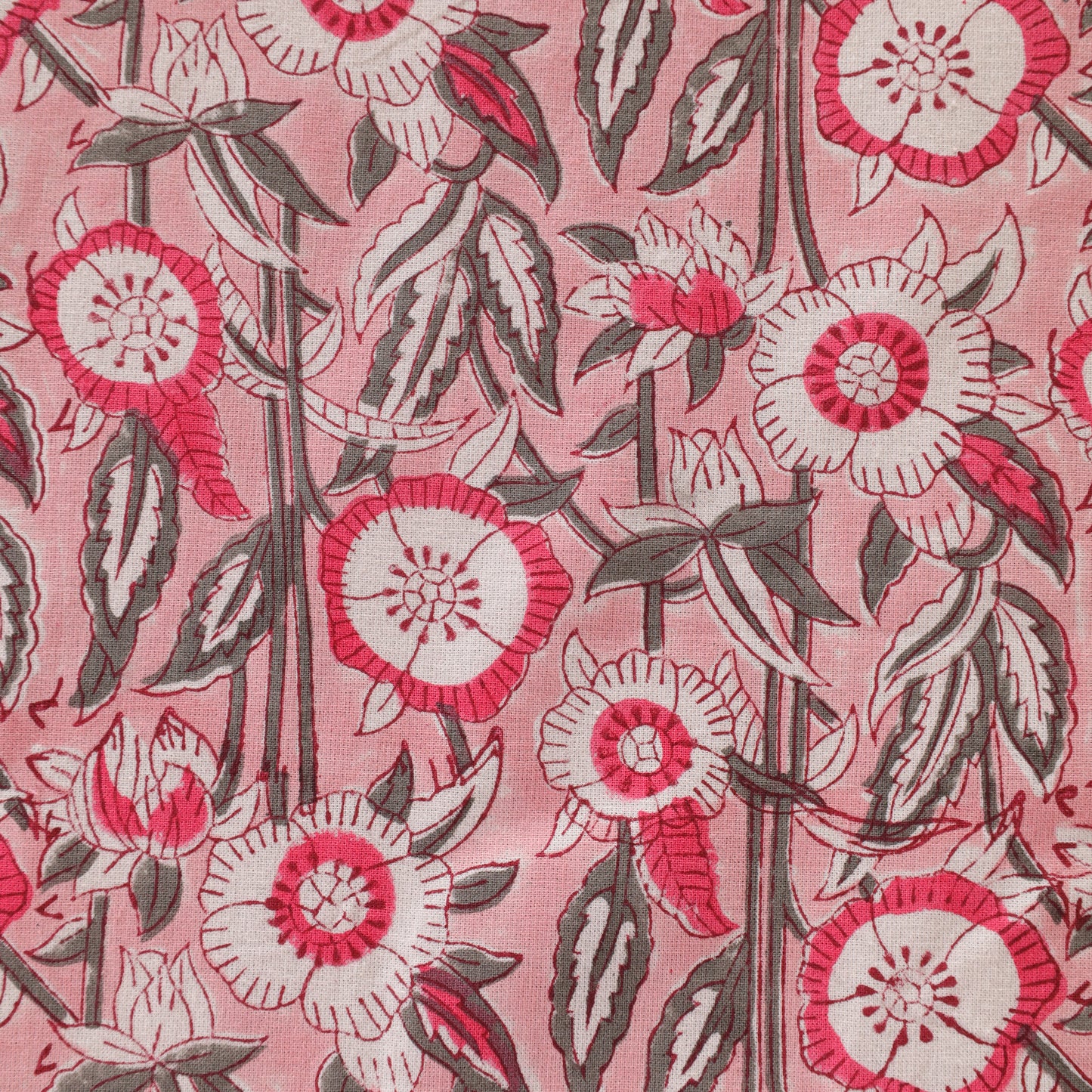 Pink Floral Hand Block Printed Cotton Tablecloth
