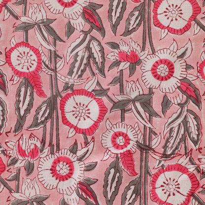 Pink Floral Hand Block Printed Cotton Tablecloth