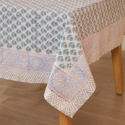 Floral Handblock Print Cotton Tablecloth