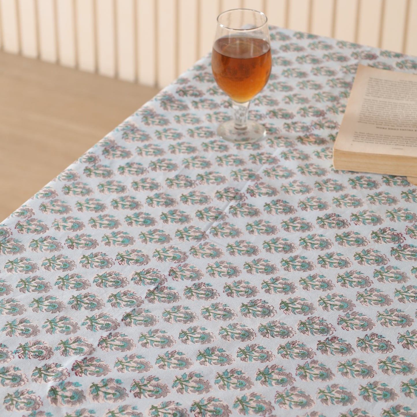 Floral Handblock Print Cotton Tablecloth
