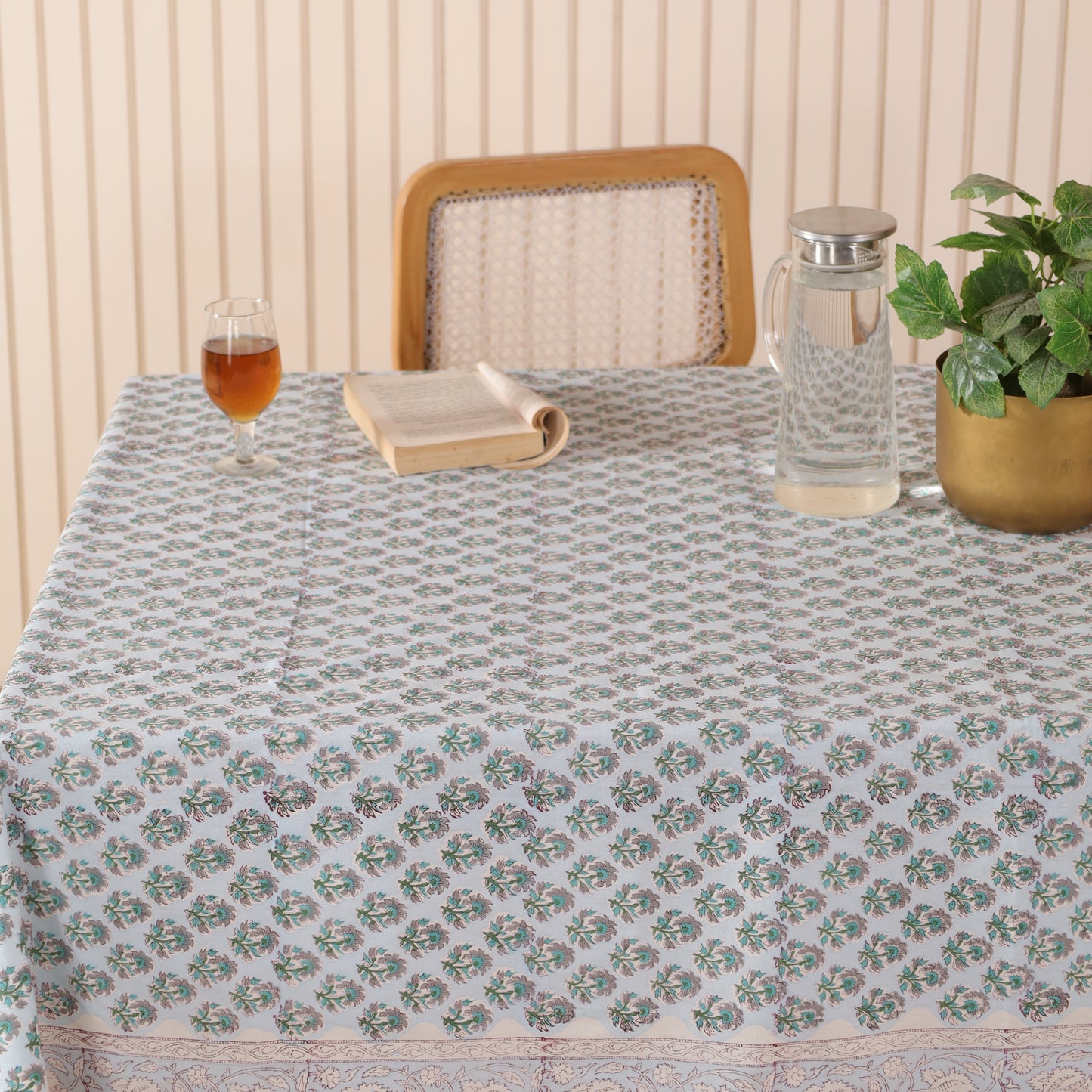 Floral Handblock Print Cotton Tablecloth